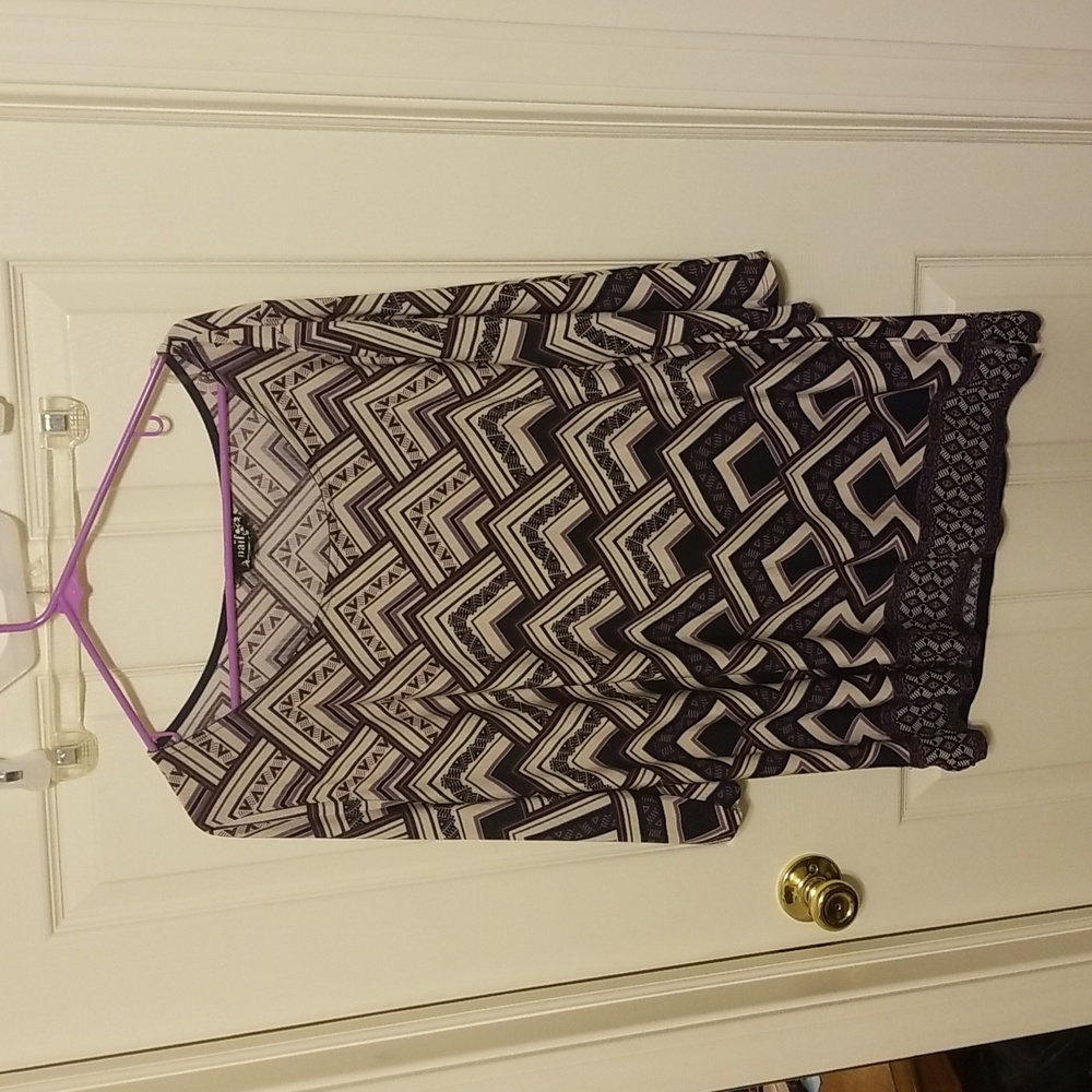 Purple Geometric Patterned Shirt. 3/4 sleeves. Size 3x. By naif.